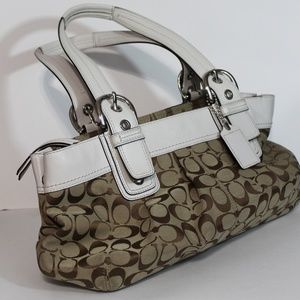 Brown Coach Purse with White Leather Handles